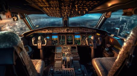 Airplane cockpit. Generative AIの素材