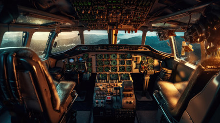 Airplane cockpit. Generative AIの素材