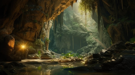 Ancient underground cave. Generative AIの素材
