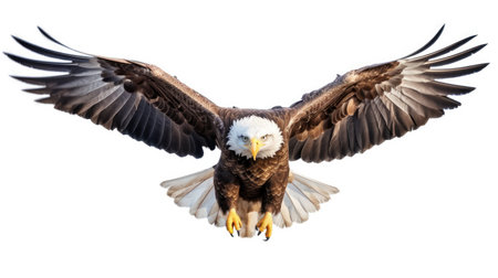 Bald eagle flying isolated on white background. Generative AIの素材