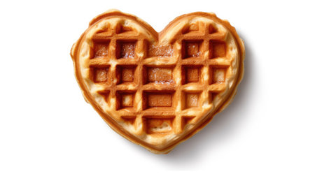 Belgian heart shaped waffle on white background. Generative AIの素材
