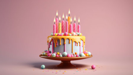Birthday cake with candles. Generative AIの素材