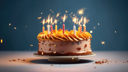 Birthday cake with candles. Generative AIの素材