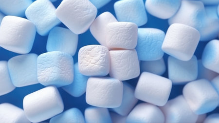 Blue and white sweet fluffy marshmallows. Generative AIの素材