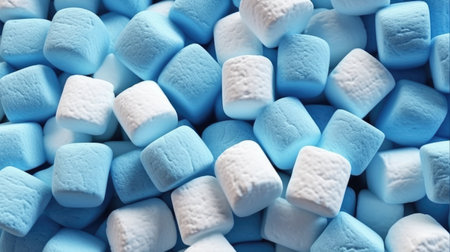 Blue and white sweet fluffy marshmallows. Generative AIの素材