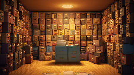 Cabinet of folders in room. Generative AIの素材
