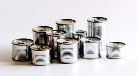 Canning tins on white background. Generative AIの素材
