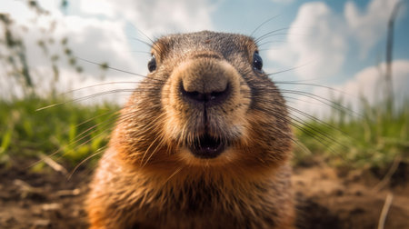 Close up of a groundhog. Generative AIの素材