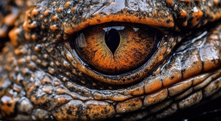 Close up of beast eyes young Crocodile. Generative AIの素材