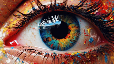 Close up view of female eye with multicolored. Generative AIの素材
