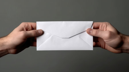 Man holding white envelope with two hands. Generative AIの素材
