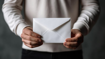 Man holding white envelope with two hands. Generative AIの素材