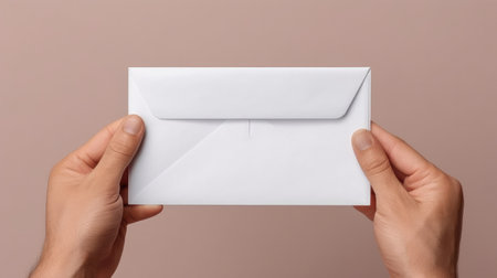 Man holding white envelope with two hands. Generative AIの素材