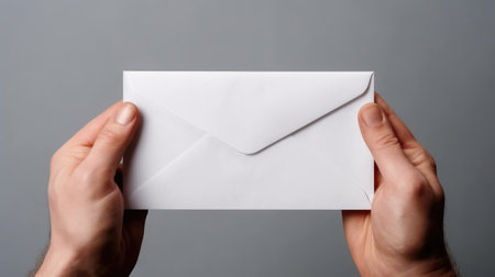 Man holding white envelope with two hands. Generative AIの素材