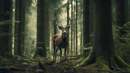 Close-up of deer standing in forest. Generative AIの素材