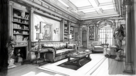 Detail drawings of living room plans. Generative AIの素材