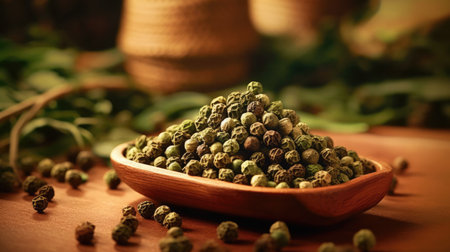 Dried green peppercorn. Generative AIの素材