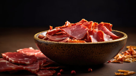 Dried sliced meat in bowl. Generative AIの素材