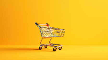 Empty Shopping Cart Against Yellow Background. Generative AIの素材