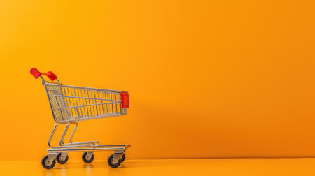 Empty Shopping Cart Against Yellow Background. Generative AIの素材