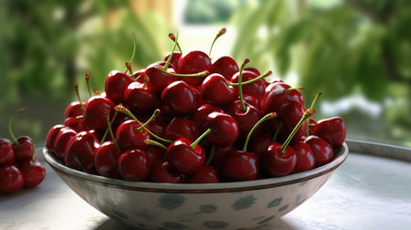 Fresh organic cherries in bowl. Generative AIの素材