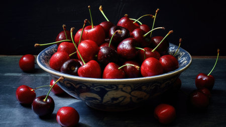 Fresh organic cherries in bowl. Generative AIの素材