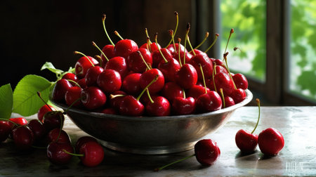 Fresh organic cherries in bowl. Generative AIの素材