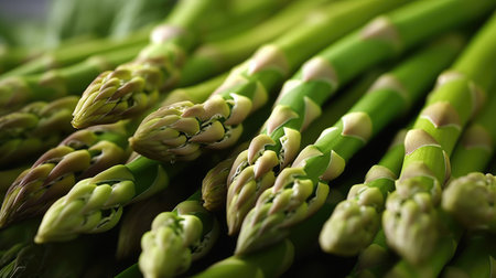 Full frame close-up of bunches of asparagus. Generative AIの素材