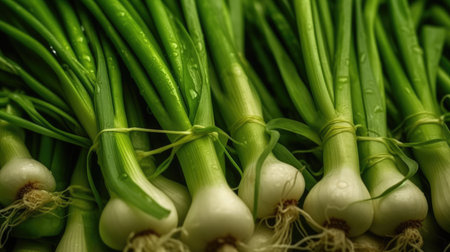 Full Frame Shot Of Spring Onions. Generative AIの素材