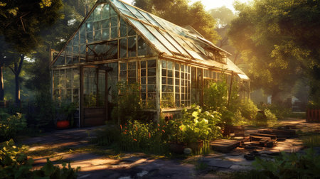 Greenhouse and garden. Generative AIの素材