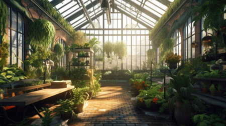 Greenhouse and garden. Generative AIの素材