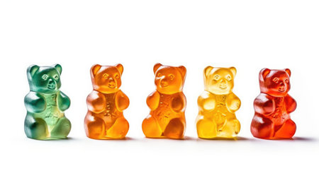 Gummy bears isolated on white background. Generative AIの素材