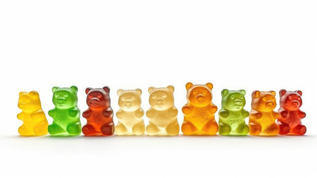 Gummy bears isolated on white background. Generative AIの素材