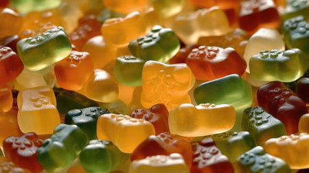 Gummy bears. top view closeup. Generative AIの素材