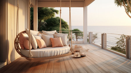 luxury house veranda with hanging swing. Generative AIの素材