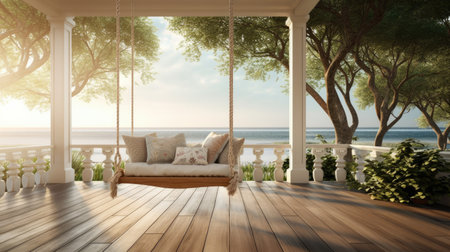 luxury house veranda with hanging swing. Generative AIの素材