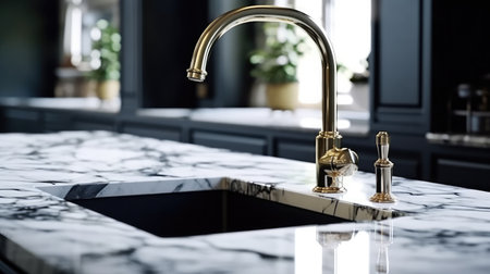 luxury kitchen sink with faucet and marble. Generative AIの素材