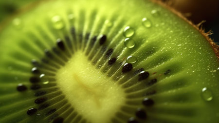Macro view of a fresh green kiwi slice. Generative AIの素材