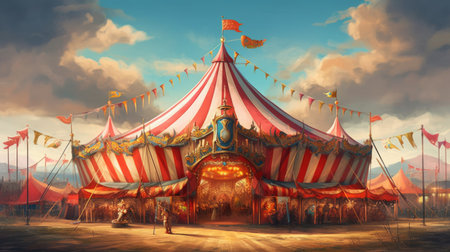 Magial colorful fairy tale circus tent. Generative AIの素材