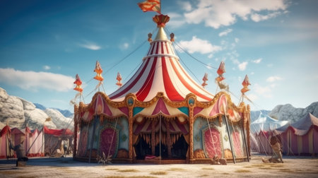 Magial colorful fairy tale circus tent. Generative AIの素材