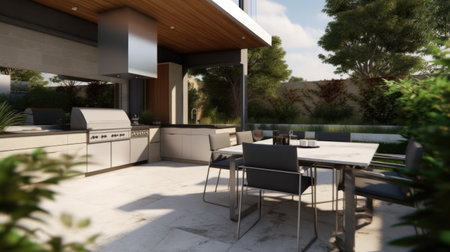Contemporary patio with kitchen area. Generative AIの素材