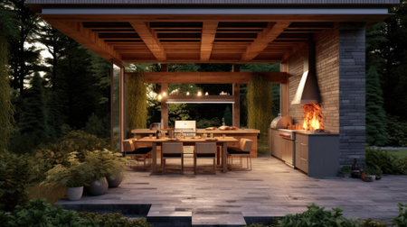 Contemporary patio with kitchen area. Generative AIの素材
