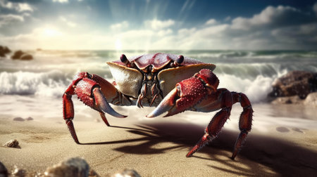 Crab on a Beach. Generative AIの素材