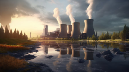 Nuclear power station. Generative AIの素材