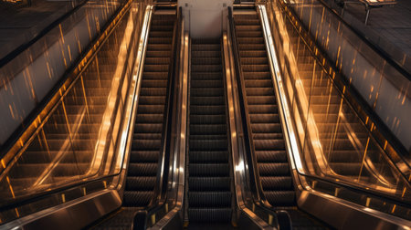 Overhead view of metal escalator stairs. Generative AIの素材