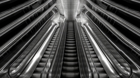 Overhead view of metal escalator stairs. Generative AIの素材