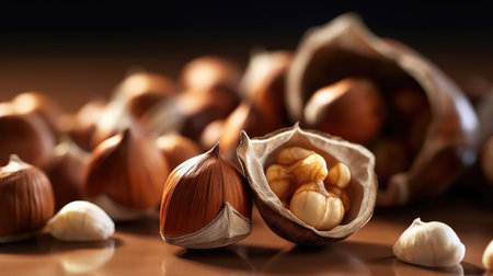 Peeled roasted hazelnuts. Generative AIの素材