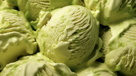Pistachio ice cream as background closeup. Generative AIの素材