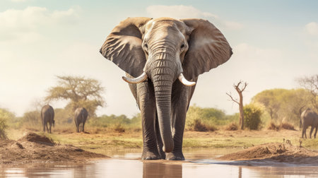 Portrait of an elephant standing. Generative AIの素材