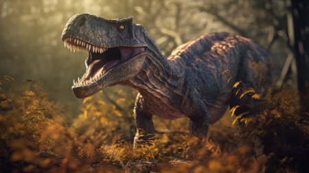 Prehistoric creature or dinosaur in the wild. Generative AIの素材
